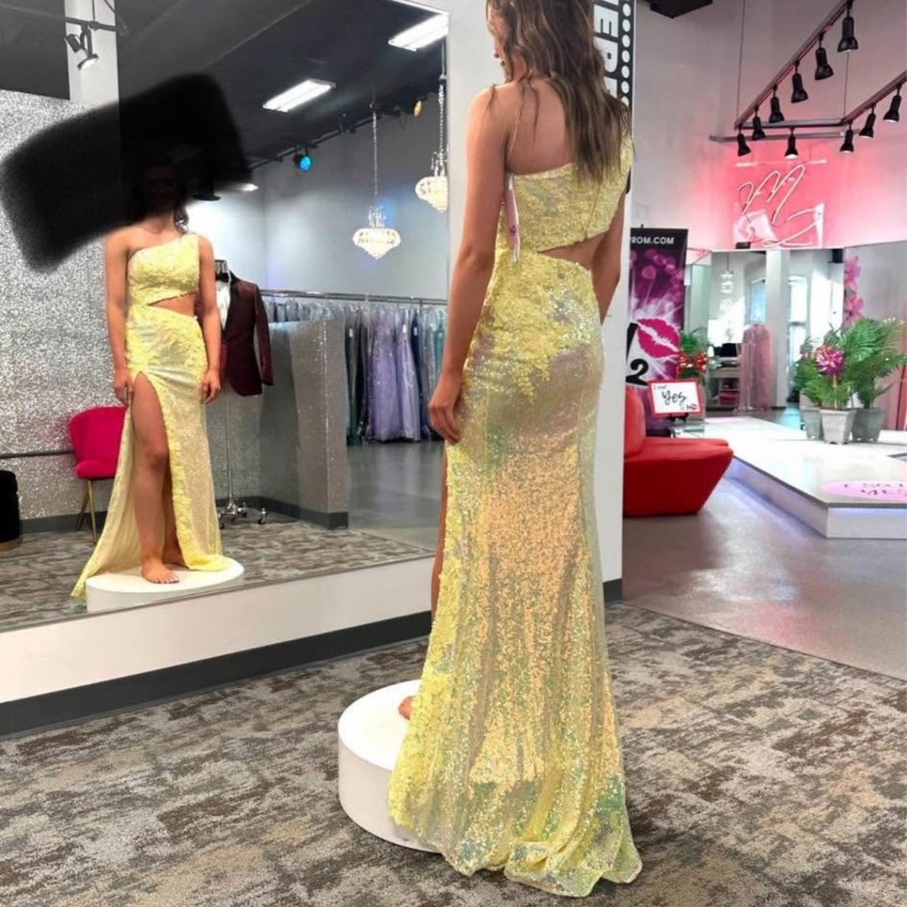 Sherri Hill One Shoulder Yellow Sequin Dress